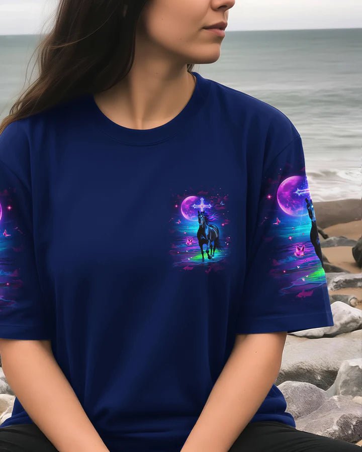 Cowgic Blessed By God Loved By Jesus Horse Women's All Over Print Shirt