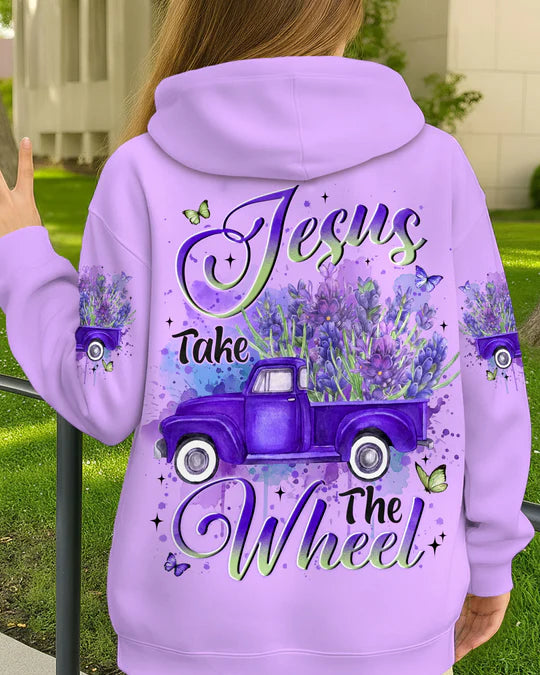 Cowgic Jesus Take The Wheel Lavender Women's All Over Print Shirt