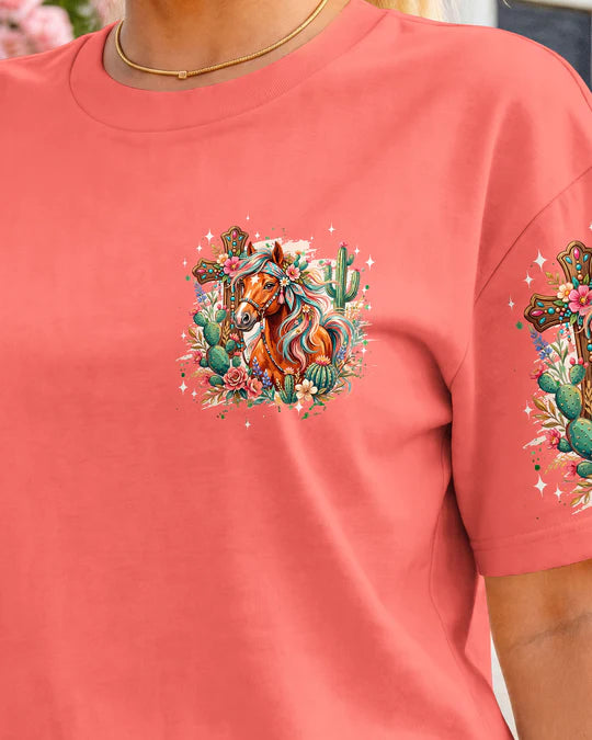 Cowgic Blessed By God Loved By Jesus Horse Women's All Over Print Shirt