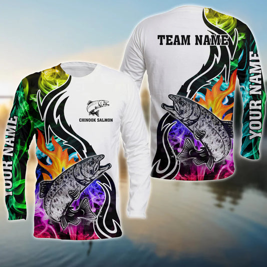 Cowgic Chinook Salmon Fishing Customize Name 3D Shirts