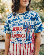 Cowgic She Loves Jesus & America Too Red White & Blue Women's All Over Print