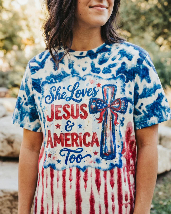 Cowgic She Loves Jesus & America Too Red White & Blue Women's All Over Print