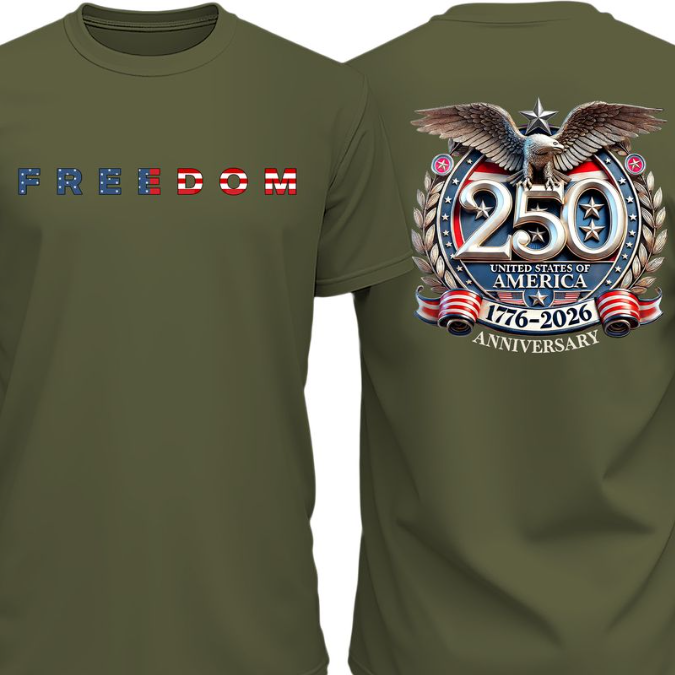 Freedom 250 Years Anniversary Dark Shirt | Patriotic 4th of July 1776–2026 Eagle US Flag Front & Back Shirt