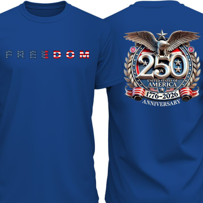 Freedom 250 Years Anniversary Dark Shirt | Patriotic 4th of July 1776–2026 Eagle US Flag Front & Back Shirt