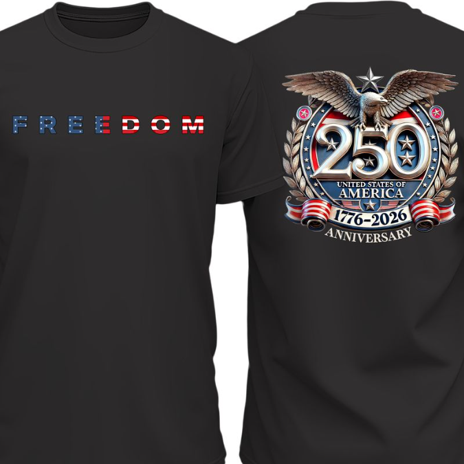 Freedom 250 Years Anniversary Dark Shirt | Patriotic 4th of July 1776–2026 Eagle US Flag Front & Back Shirt