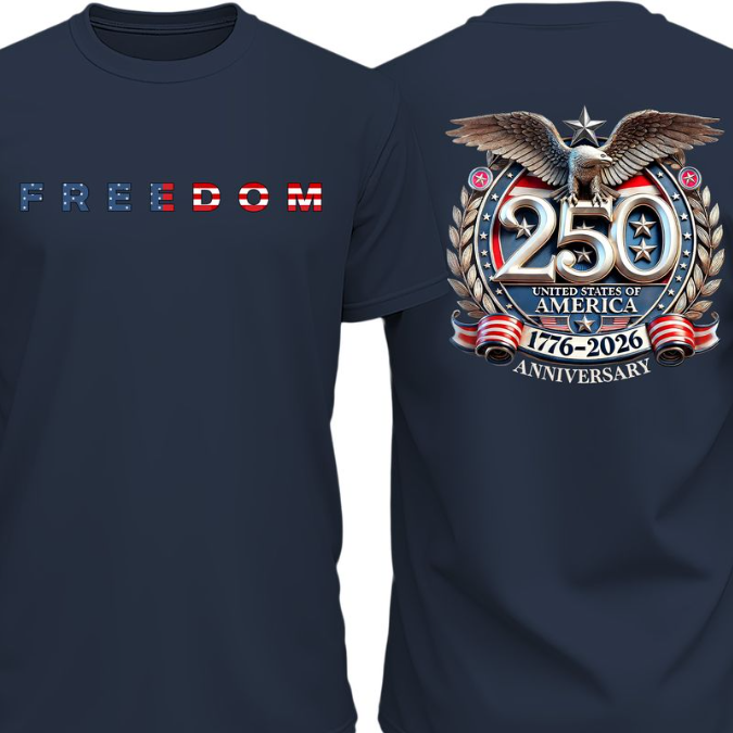 Freedom 250 Years Anniversary Dark Shirt | Patriotic 4th of July 1776–2026 Eagle US Flag Front & Back Shirt