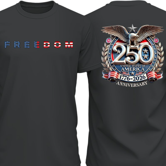 Freedom 250 Years Anniversary Dark Shirt | Patriotic 4th of July 1776–2026 Eagle US Flag Front & Back Shirt