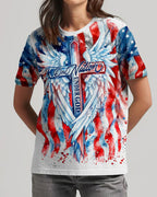 Cowgic Patriotic Angel Wings Cross Women's All Over Print Shirt