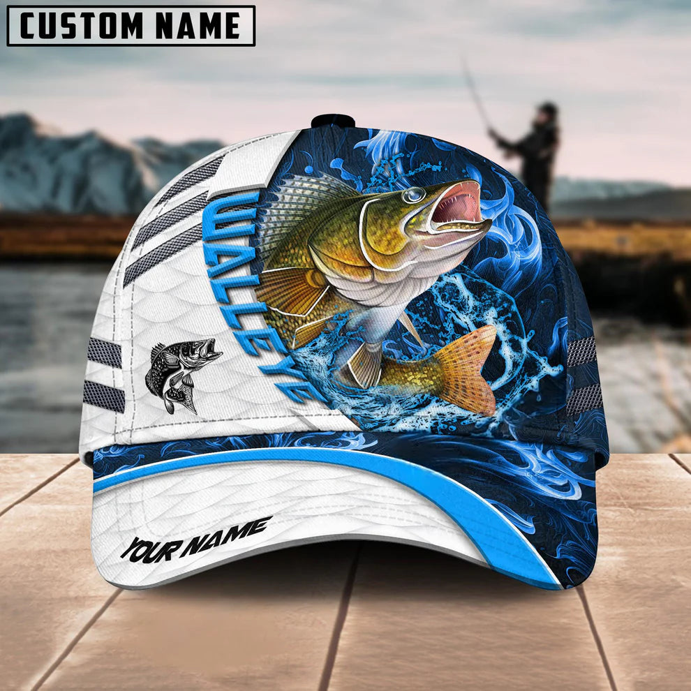 Cowgic Custom Name Walleye Fishing Blue Lava 3D Classic Cap