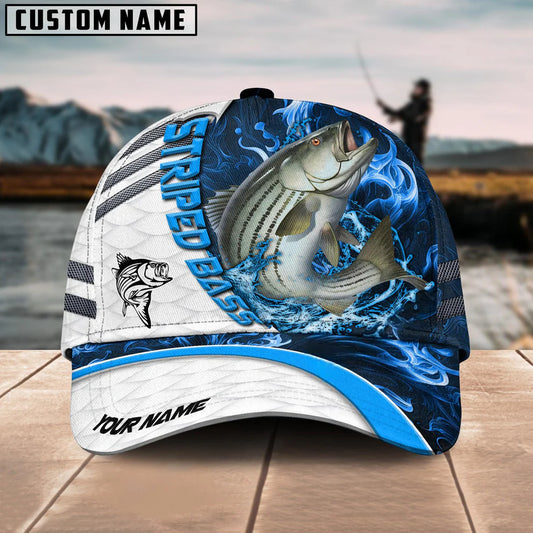 Cowgic Custom Name Striped Bass Fishing Blue Lava 3D Classic Cap