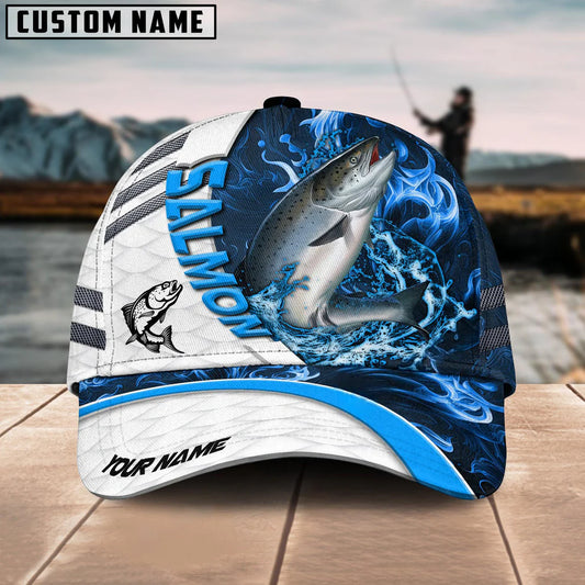 Cowgic Custom Name Salmon Fishing Blue Lava 3D Classic Cap