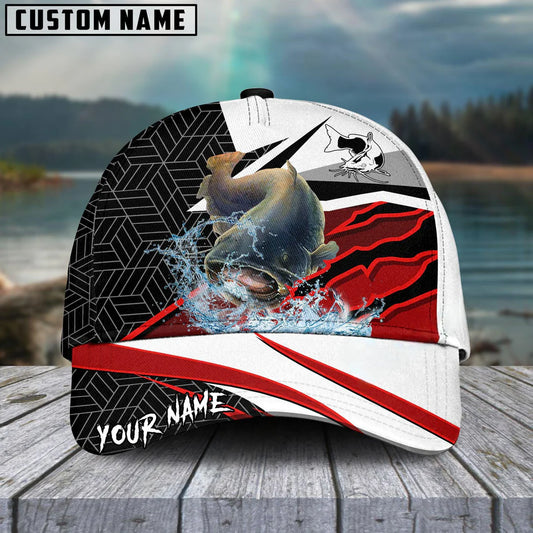 Cowgic Custom Name Catfish Fishing Red White 3D Classic Cap